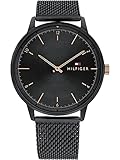 Tommy Hilfiger Analog Quarzuhr für Herren mit Schwarzes Edelstahl-Mesh-Gliederarmband - 1791845