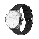 Nordgreen Skandinavische Design Herren Uhr Analog Quarz Anthrazit | Weißes Ziffernblatt | Schwarzes, auswechselbares Silikon Armband | Modell: Pioneer*