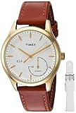 Timex Women's TWG013600 IQ+ Move Activity Tracker Brown Leather Strap Smart Watch Set With Extra White Silicone Strap