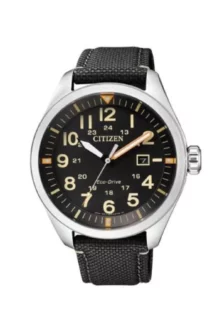 Citizen Herren Analog Quarz Eco-Drive Uhr Aviator mit Nylon Armband